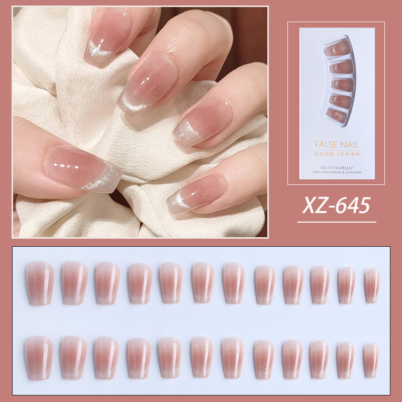 Wear Nail Short Blush French Cat Eye Handmade Manicure Wearable Nail Shaped Piece