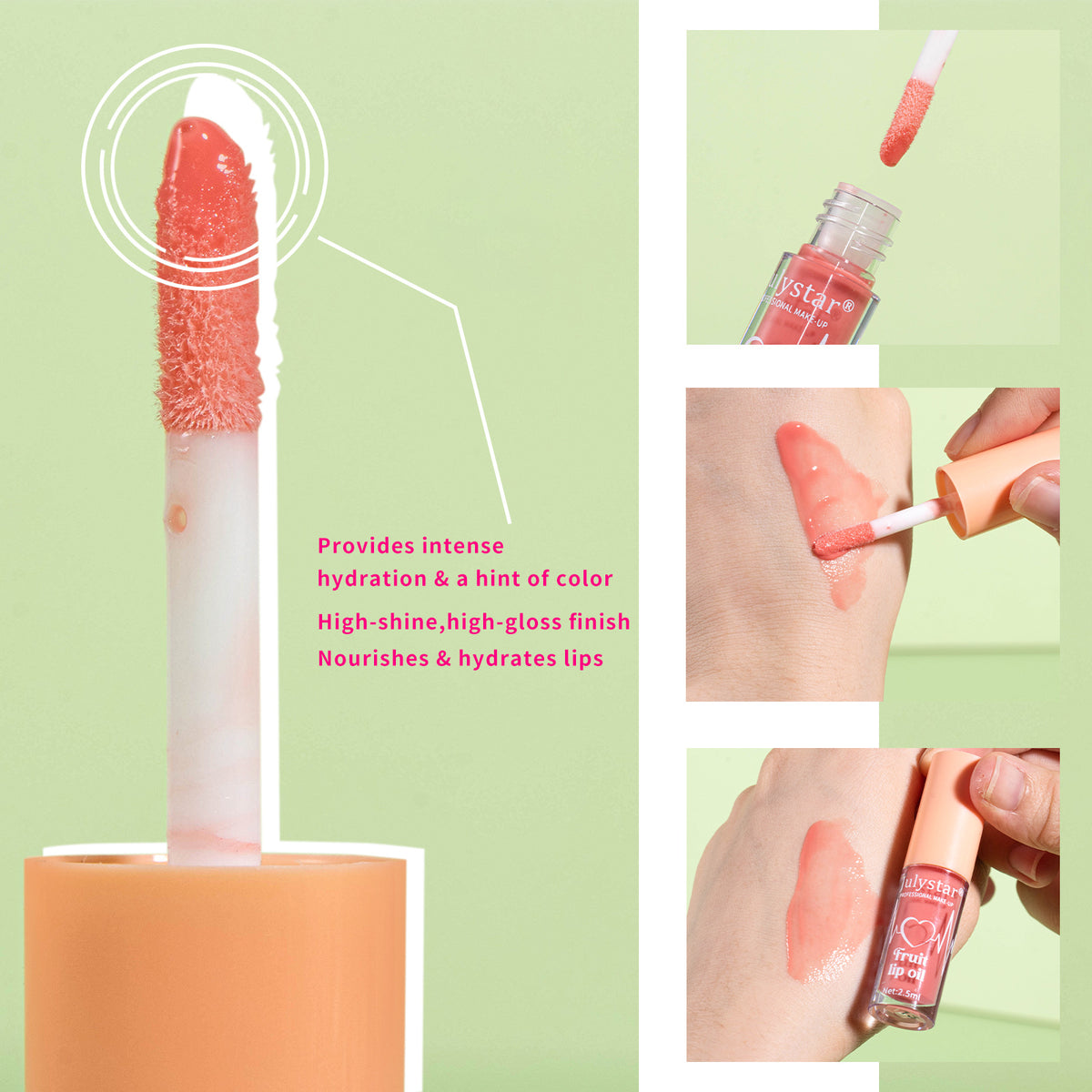Julystar 20 Colors Fruit Lip Lacquer Water Light Transparent Moisturizing