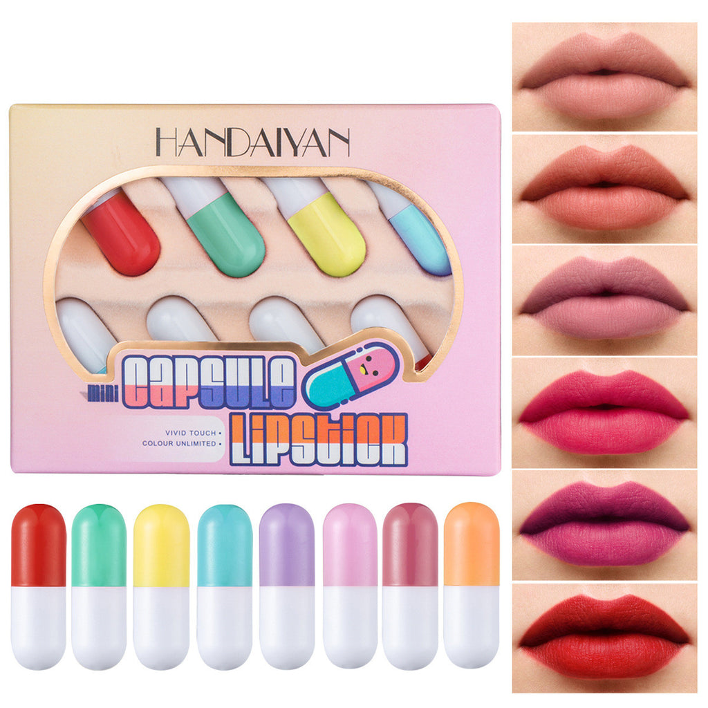 Handaiyan Pill Capsule Lipstick Lip Balm Sample 8 Color Suit